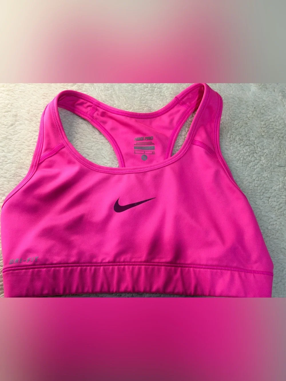 PRE-OWNED SIZE S Nike Women's Bright Pink Sports Bra with Black Swoosh